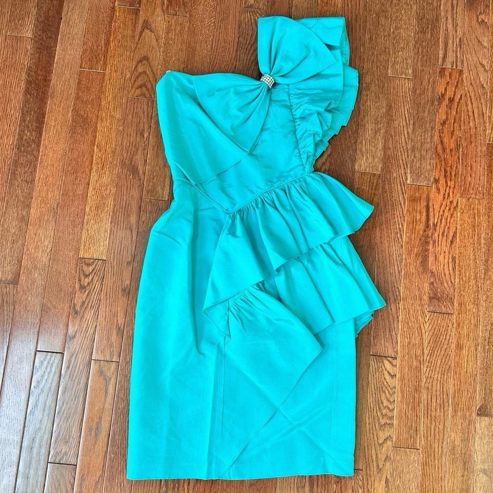 USA Vintage Y2K 2000s Climax Karen Okada One Shoulder Blue Cocktail Mini Dress